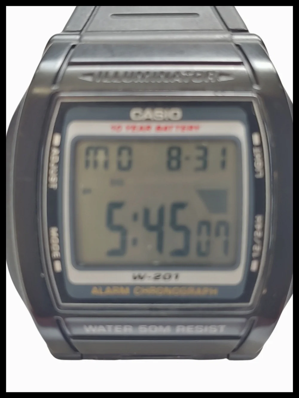 Casio W-201 Black Digital Alarm Chronograph Watch, Working